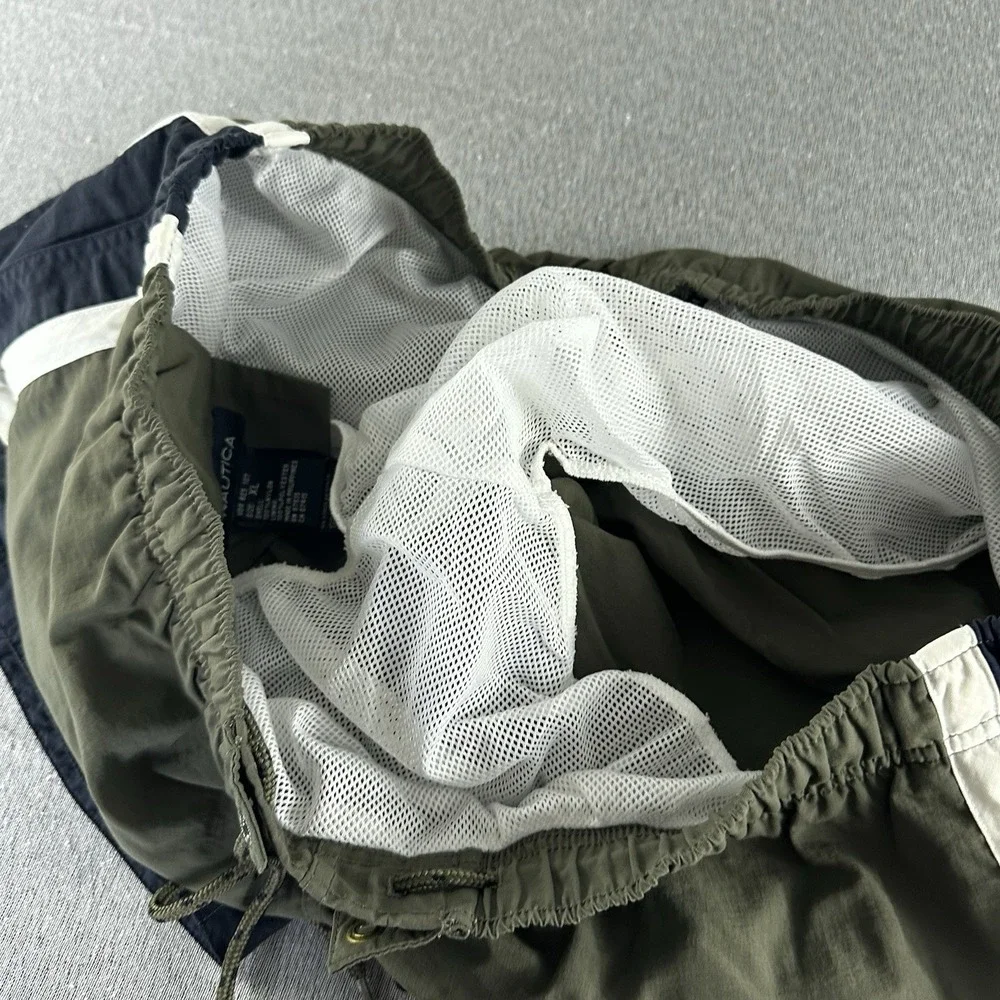 Nautica‎ Swim Trunks Mens XL Green Lined Drawstring Elastic Color Block Lined